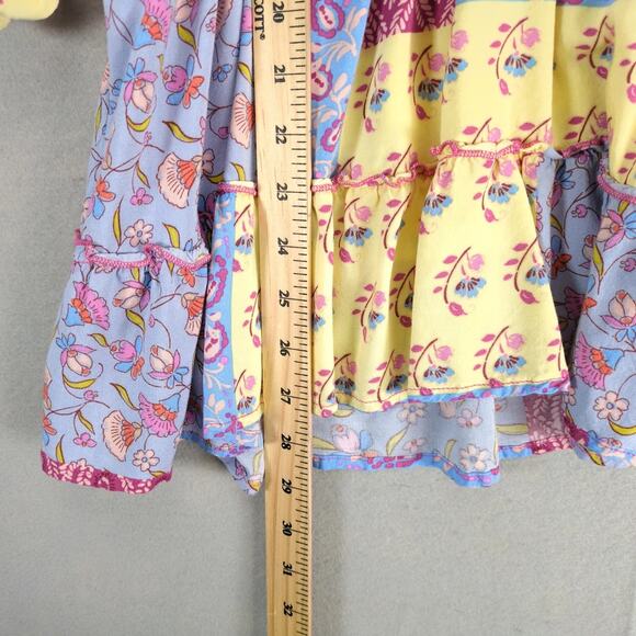 Cato Floral Patchwork Rayon Peasant Blouse Top Women's 2X Plus Dolman Slv Tiered - Picture 7 of 10